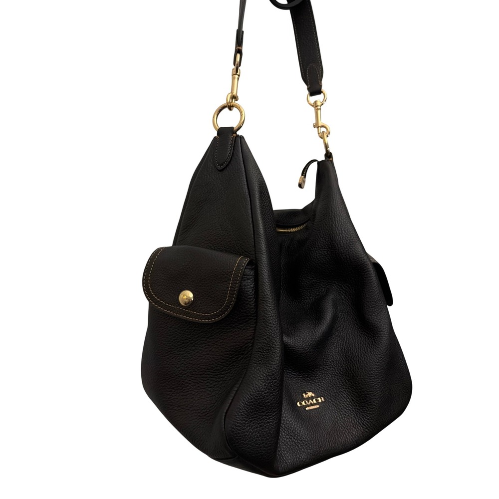 Coach Black Pebbled Leather Shoulder Bag Hobo Gold Hardware H2222-6152 - Picture 4 of 12
